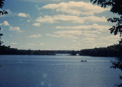 Kodak Slide 35mm 1940s Red Border,  serene perspective of Tomahawk Lake