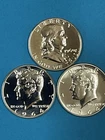 3-Coins 50c SILVER Franklin/Kennedy Half Dollars Proof 1960/1964/1964