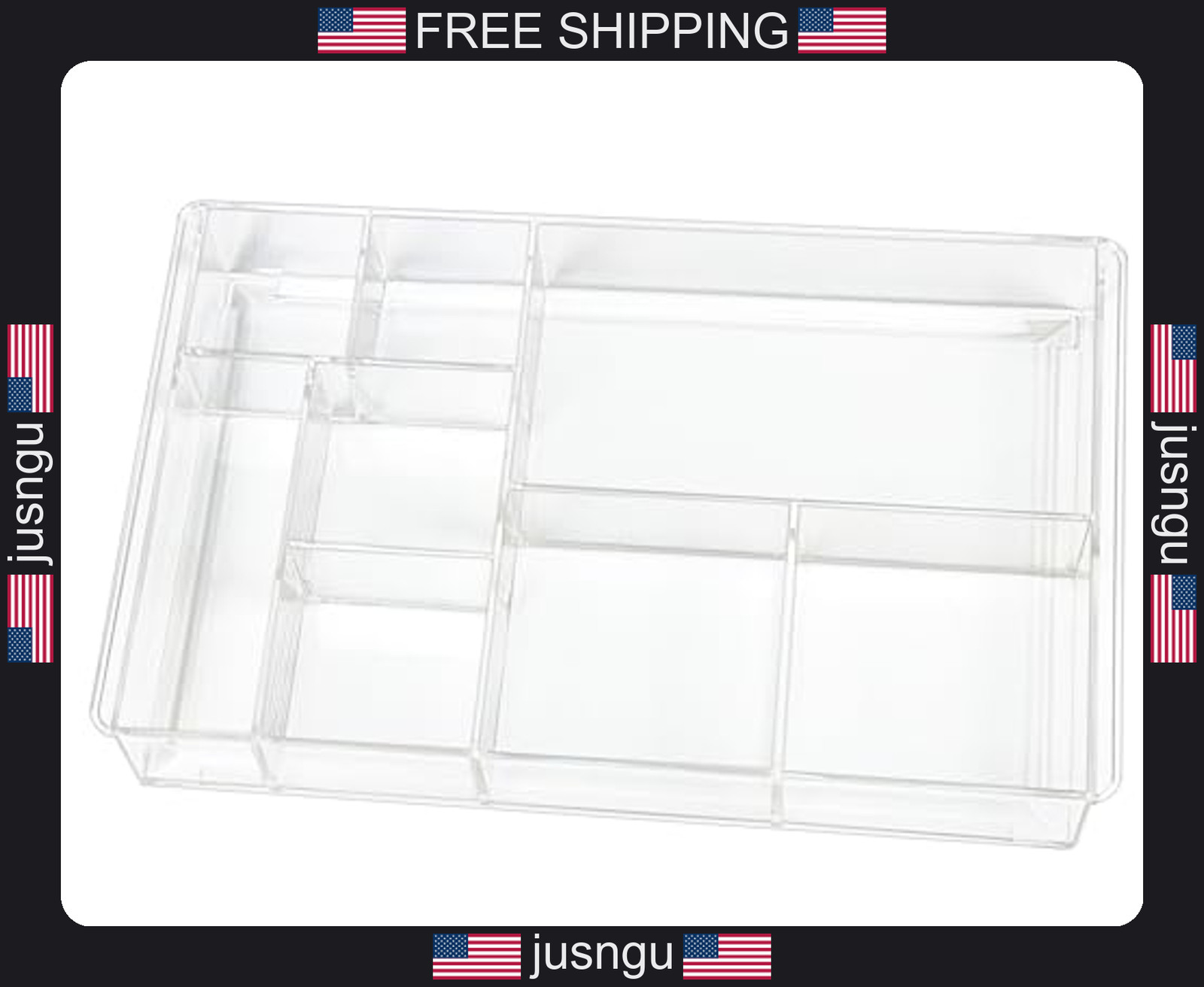 Acrylic Drawer Organizer 8 Sections Large Storage Tray for Desk Bathroom Office