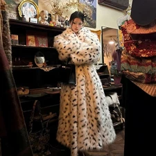 White Fur Leopard Print Warm Fur Coat Womens New Young Long Fox Fur Long Jacket
