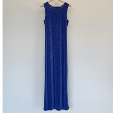 Vtg 90's ALL THAT JAZZ Blue Sparkly Sleeveless Bodycon Formal Dress Sz M