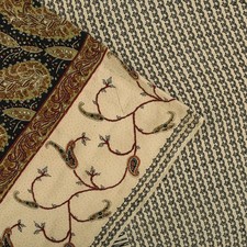 Sanskriti Vintage Saree Cream Pure Crepe Abstract Print Sari 5.5 Yd Craft Fabric