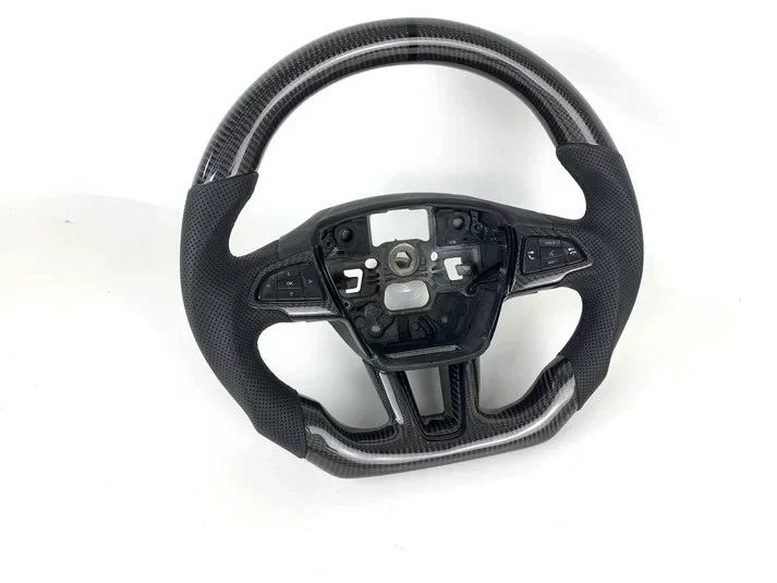 PARA FORD FOCUS MK3/RS/ST 2015-2018 VOLANTE DE FIBRA DE CARBONO REAL Y CUERO Foto 4 de 4