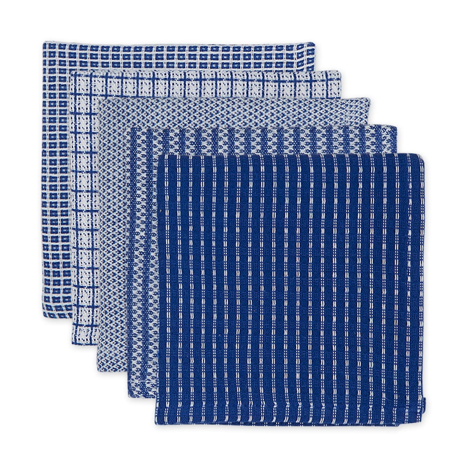 DII Ultra Absorbent Cotton Kitchen Towels, Assorted Blue, 5-Piece Dishcloth Set