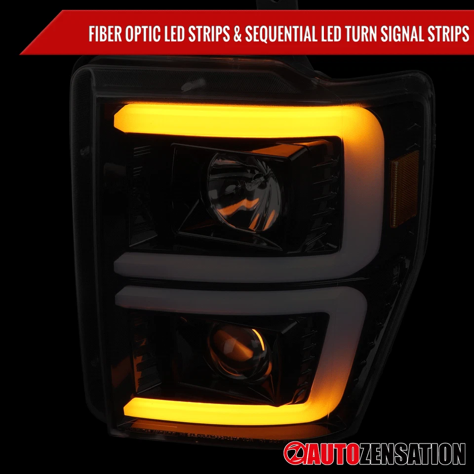 Fit 2008-2010 F250 F350 F450 Slick Black Projector Headlights LED Sequential - Изображение 4 из 4