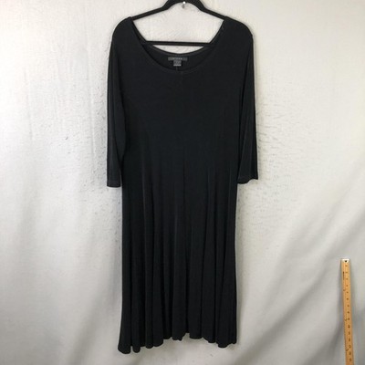 Kiara Dress Womens 2XL Plus Black Jersey Maxi Trapeze Swing 3/4 Sleeve Stretch