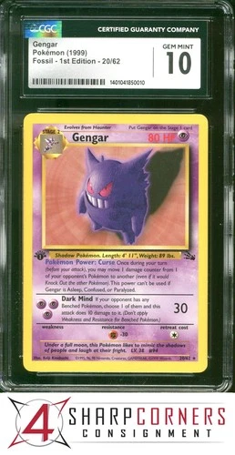 1999 POKEMON FOSSIL 1ST EDITION #20 GENGAR CGC 10