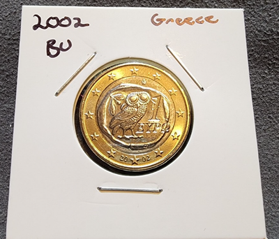 #ad 2002 BU Greece 1 Euro World Coin Foreign Currency $5.25
