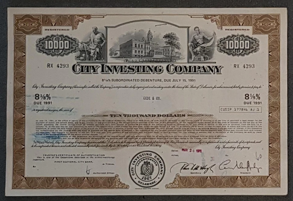 40 X City Investing Company 8 1/8 % Bond due 1991 10.000 USD - Bild 1 von 1