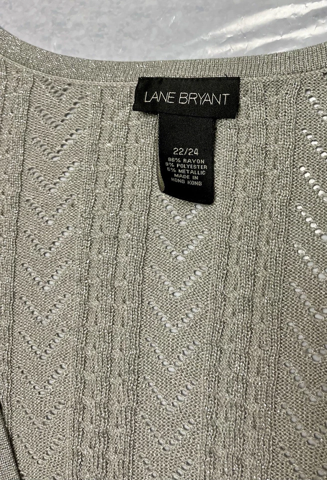 Cárdigan de mujer Lane Bryant plateado metálico talla 22/24 con corbata frontal abierta vintage Foto 2 de 4