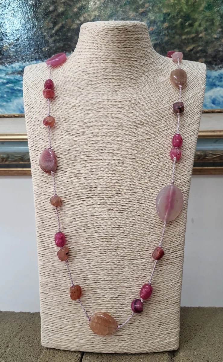 Collana Lunga 120 Cm In Pietre Semipreziose Rosa Pastello – Agata E Cristallo Di Vetro Fatte A Mano - 6