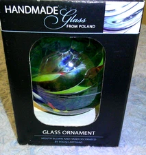 Zorza Poland Pulled-Feather Multicolor Mouth Blown Glass Christmas Ornament NIB