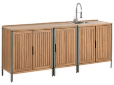 3 Piece Outdoor Kitchen Set with Sink IVREA Certified Acacia Wood Brown/ Silver