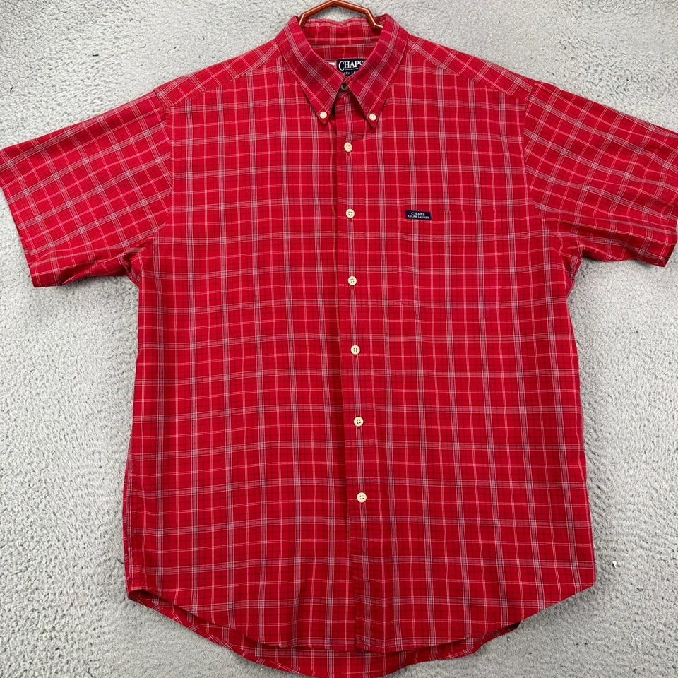 Chaps Ralph Lauren Shirt Button Down Mens Large Red Plaid Pocket Short Sleeve - Image 3 of 4