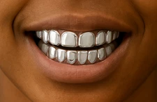 Custom Fit 6 Open Face 14K White Gold Plated Mouth Teeth Grills Grillz Set