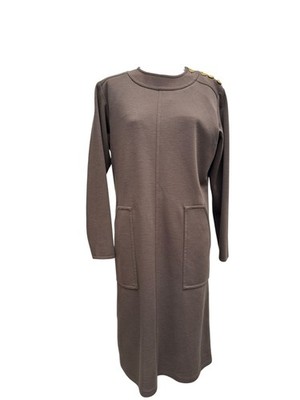 Yves Saint Laurent Rive Gauche 1980s Khaki Wool Dress Size 42 / M
