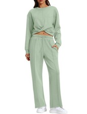 Matching Sets For Women Loungewear Twist Front Crop Sweatshirt Wide Leg Sweat...