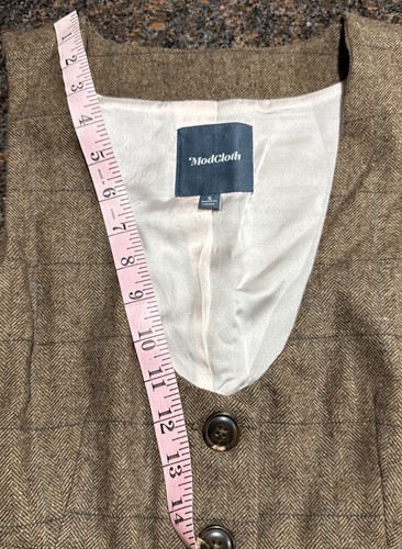 Mod Cloth brown herringbone three button women’s Vest Adjustable small Lined - Picture 9 of 10