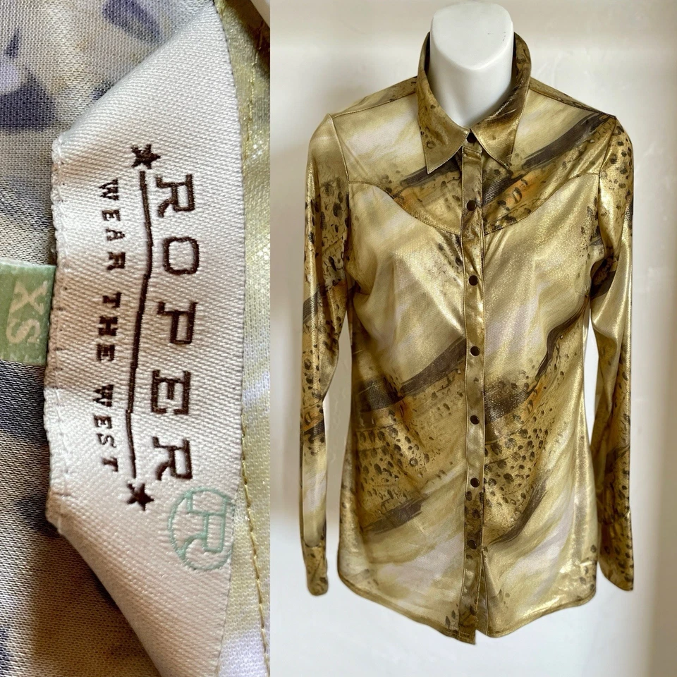 CAMISA ROPER Rara WEAR THE WEST Estampado Animal Dorado LAME Estilo Vaquera Occidental XS Foto 4 de 4