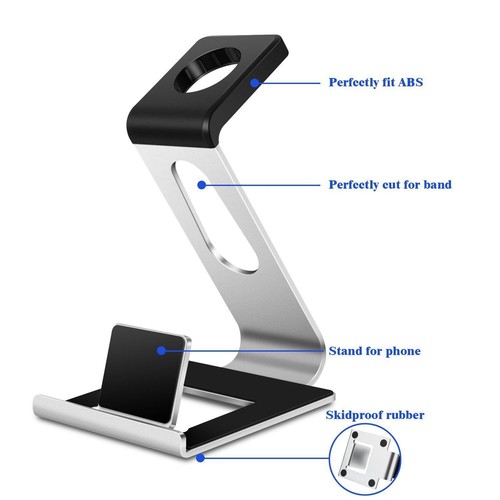 Aluminium Apple IWatch iPhone X 8 7 6 Ständer Ladestation Station Halter Silber - Bild 2 von 4