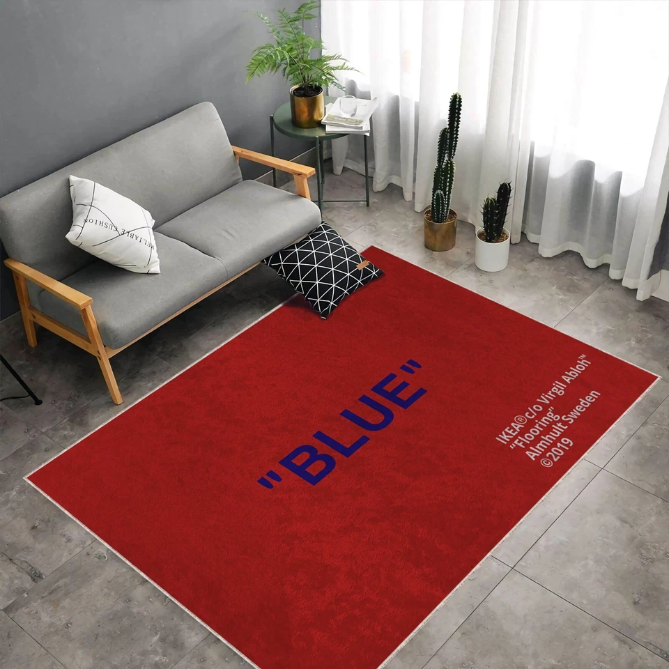 Virgil Abloh IKEA Blue-Red Rug, Popular Decor, Exhibition Rug, Keep Off-White - Image 2 of 4