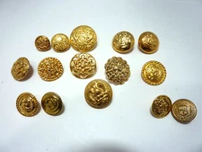 Gold Toned Metal Shank Buttons - Mixed Lot of 15 VINTAGE