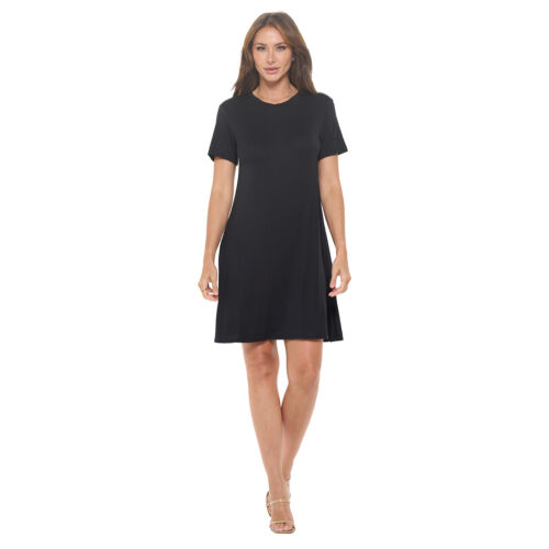 Women's Short Sleeve Midi T-Shirt Dress, Casual Cute Loose Swing Tunic Dress, Tr - Picture 2 of 54