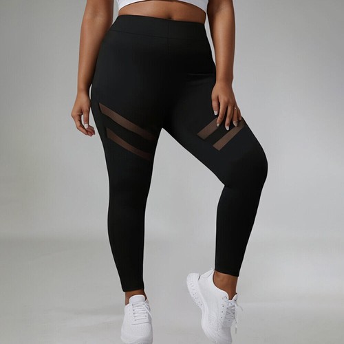 Plus Size Curvy Women High Waist Leggings Mesh Sheer Skinny Stretch Sports Pants - Picture 4 of 8