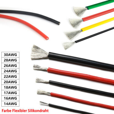 0,05mm² - 2mm² Farbe Flexible Silikon Draht Auto Kabel Kfz Litze Fahrzeugkabel