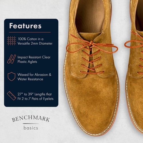 Benchmark Basics gewachste Baumwolle elegante Schnürsenkel (2 Paar) 27", 30", 33" oder 36" - Bild 17 von 75