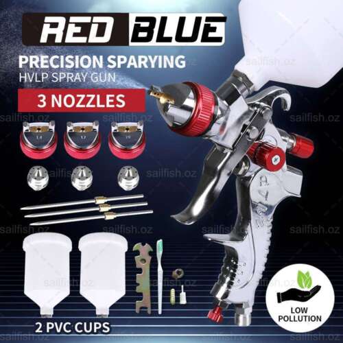Air Spray Gun Paint Gun Gravity Feed HVLP Kit 3Nozzle 1.4mm 1.7mm 2mm With Tips - Picture 1 of 14