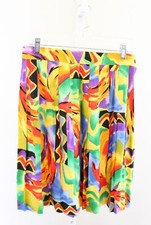 Vtg 90s Yellow Rainbow Colorful Abstract Print Pleated Skirt Size 12 M  Retro