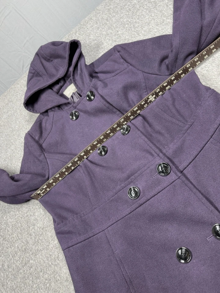 Marvin Richards Pea Coat Womens XL Purple Double Breasted Hooded Lined - Image 4 of 4