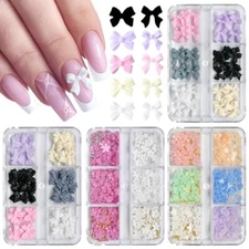 4 Boxes 3D Bow Flower Nail Charms Colorful Bowknot Nail Frensh Bow & Flower