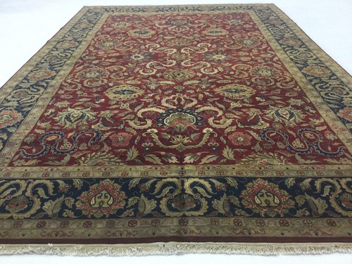 12'.3" X 18'.1" Red Navy Blue Fine Agra Oriental Large Rug Hand Knotted Wool - Picture 4 of 12