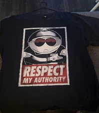 South Park 2011 Cartman Respect My Authority Black T Shirt Size Large TV Cartoon