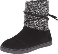 TOMS Girl's Youth Nepal Boots Black Suede with Metallic Wool 5
