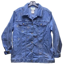 The Quacker Factory Jacket Womens Medium Rhinestone Heart Embellished Shacket