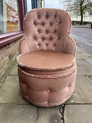 Vintage Retro Bedroom Chair Pink Dralon Buttoned Nice Shape UK
