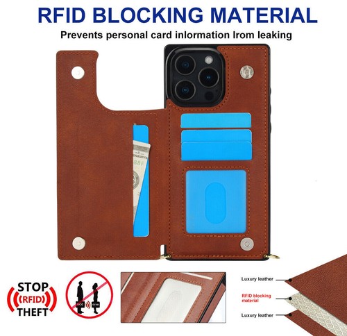 Luxury Leather Crossbody Card Slot Cover Case for 16 15 14 13 12 11 Pro Max XR - Picture 22 of 58