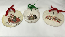 3 Vintage Decopage Sand Dollar Christmas Ornaments Hand Crafted LARGE