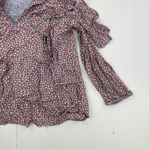 FRENCH CONNECTION Top 6 Purple Womens V-Neck Blouse Floral Cold Shoulder - Picture 3 of 12