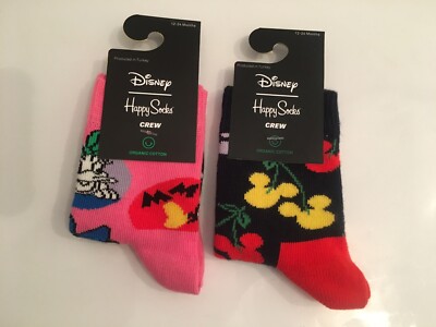 2 Paar Happy Socks Disney * Daisy Mickey Mouse *  Baby Kids Crew Socks 12-24 M