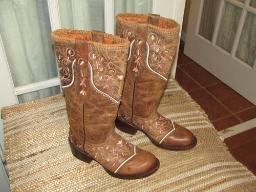 Golden Guns Brown Leather Embroidered Tall Cowgirl Boots Womens size US 6 Mex 23
