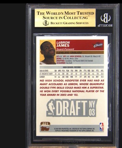 2003-04 Topps #221 LeBron James Rookie RC BGS 9.5 - Picture 2 of 2
