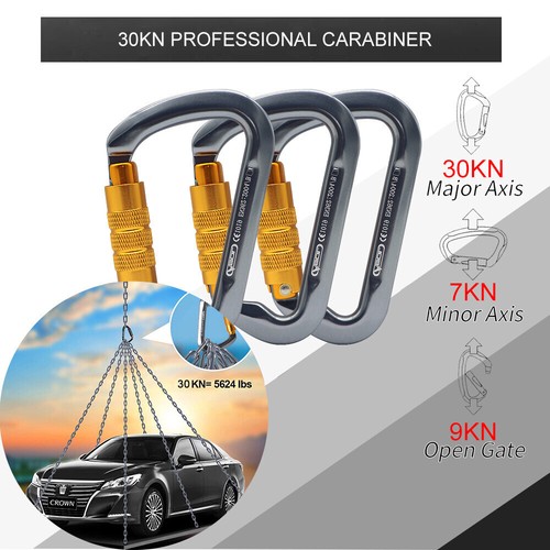 30KN Heavy Duty Auto Locking Climbing Carabiner Aluminum D Ring Clips Twist Lock - Picture 4 of 14