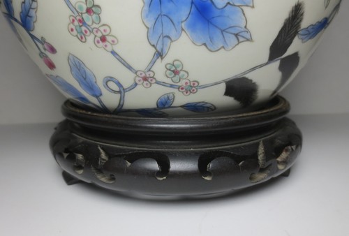 LOW PRICE! LRG VNTG FAMILLE ROSE "BLACK FLOWER" PORCELAIN MELON GINGER JAR w LID - Picture 21 of 24