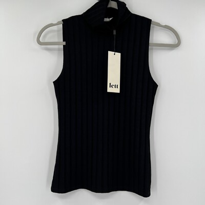 LETT Women's Black Orly Sleeveless Mock Neck Top Blouse Wide Rib sz XS Verishop