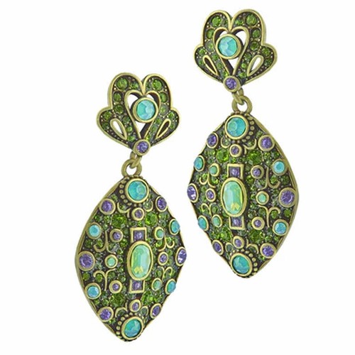 $70 HEIDI DAUS Sparkling Storyteller Crystal Drop Earrings Green Omega - Picture 3 of 3