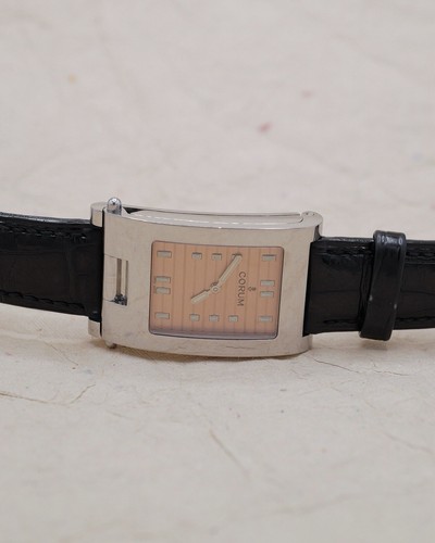 Corum Tabogan Bedside Rectangular Case Salmon Dial Steel Case Beatiful Condition - Imagen 6 de 16